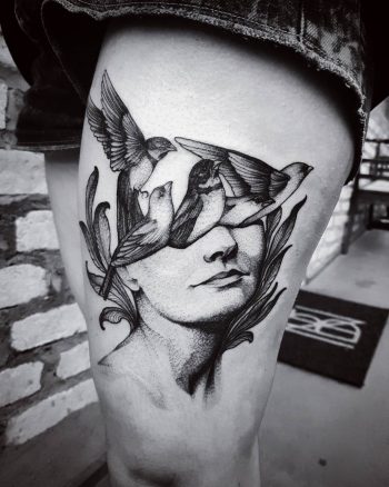 Woman as nest of birds