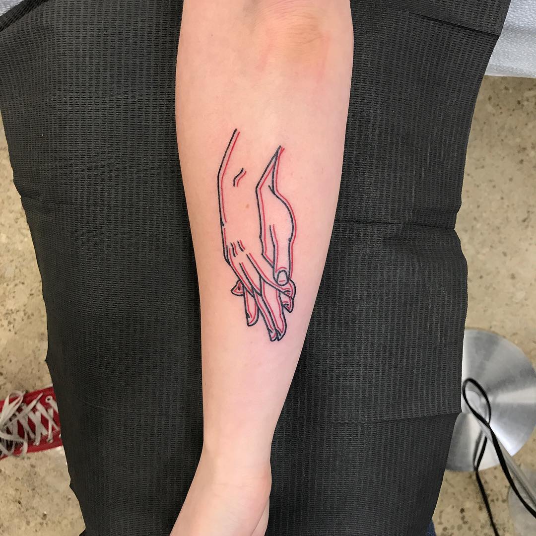 3d holding hands tattoo