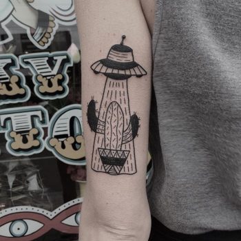 Alien cactus abduction tattoo