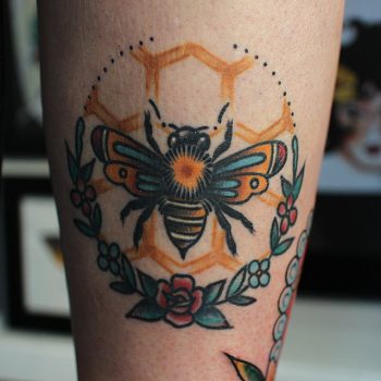 Bee and honeycomb tattoo