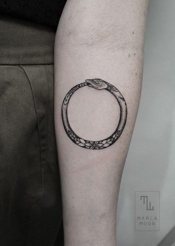 Black and gray ouroboros tattoo