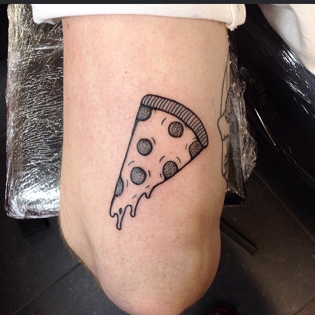 Black and grey slice of pizza tattoo