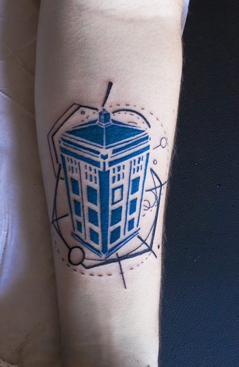 Blue building tattoo