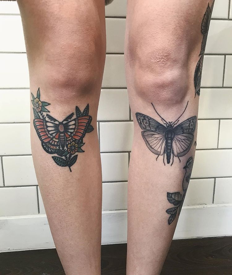 Butterfly tattoos on both shins