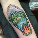 Campfire and mountains tattoo