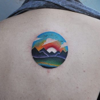 Colorful landscape on the back