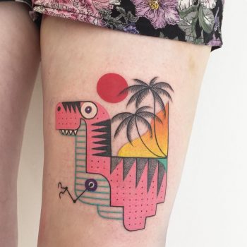 Colorful modern dinosaur tattoo