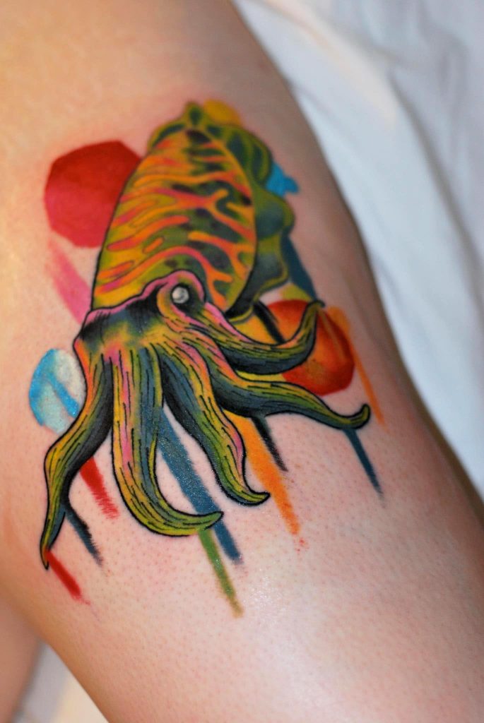 Colorful squid tattoo