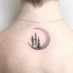 Crescent moon and three trees
