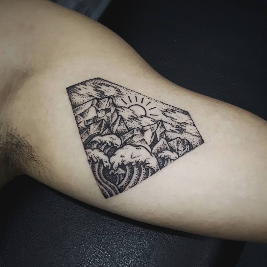 Diamond shaped landscape tattoo