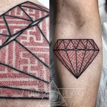 Diamond with a geometric pattern tattoo