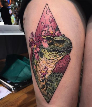 Dinosaur in a rhombus tattoo