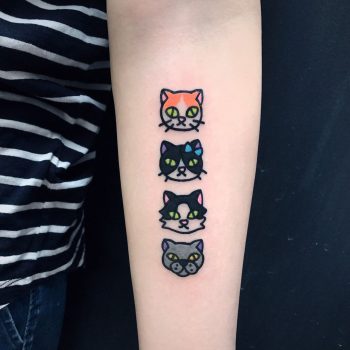 Dog and three cats tattoo