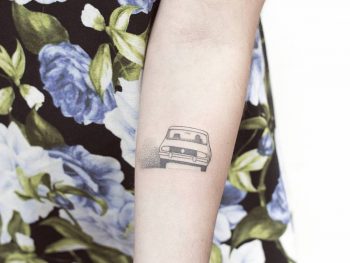 Dotwork tattoo of a car