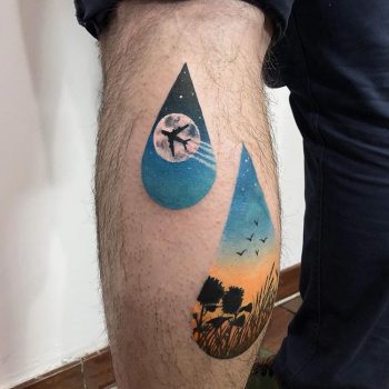 Drop shaped landscape tattoos