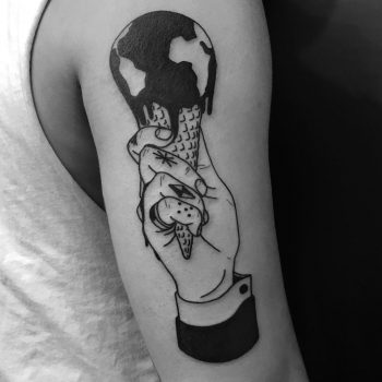Earth ice cream cone tattoo