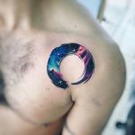Ensō tattoo with cosmic background