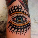 Eye and spider web tattoo