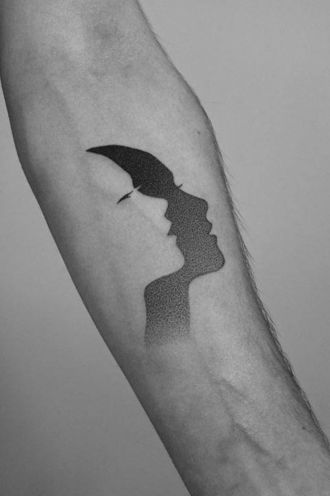 Face with a shadow on the forearm