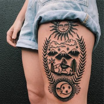 Girl on a polar bear tattoo