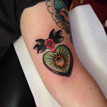 Heart shaped kiwi tattoo