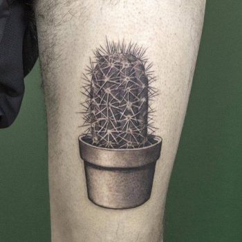 Hyper realistic black and grey cactus tattoo
