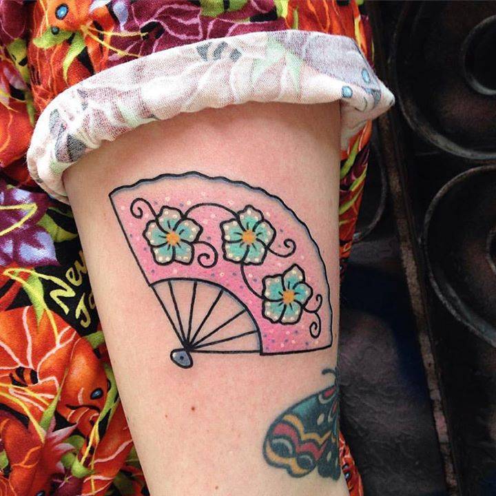 Japanese style hand fan tattoo