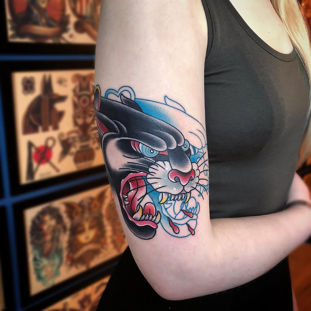 Japanese style panther head tattoo
