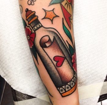 Love letter in a bottle tattoo