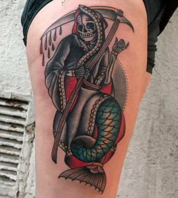 Mermaid grim reaper tattoo