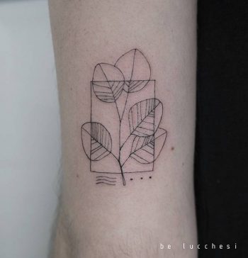 Minimal branch with leaves tattoo