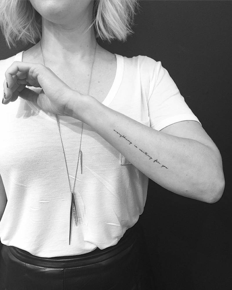 Jenny Forth Tattooist and Model - Some small lettering on a girls forearm  😃 #tattoo #miamitattoos #tattooshopmiami #tattooartistmiami #southbeach  #tattoomiami #miamiink #ladytattooers #singleneedlemiami #miamibeach  #southbeachtattoos #instatattoo ...