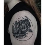 Moon and hut in the woods tattoo