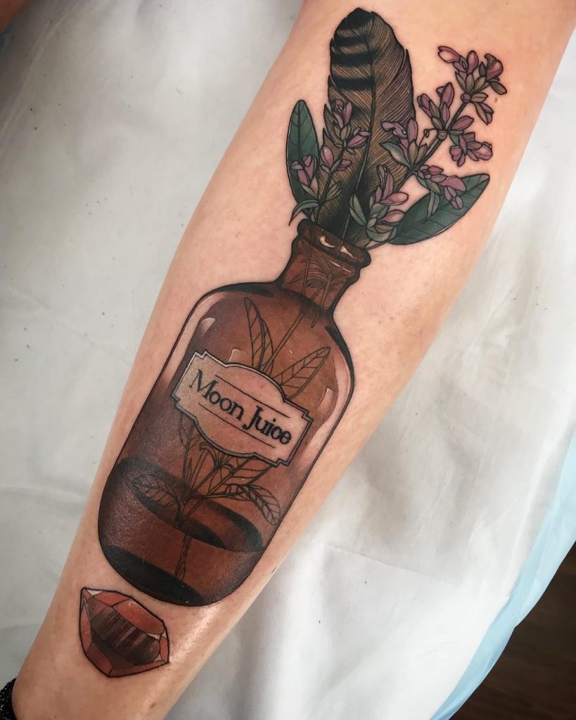 Moon juice bottle tattoo