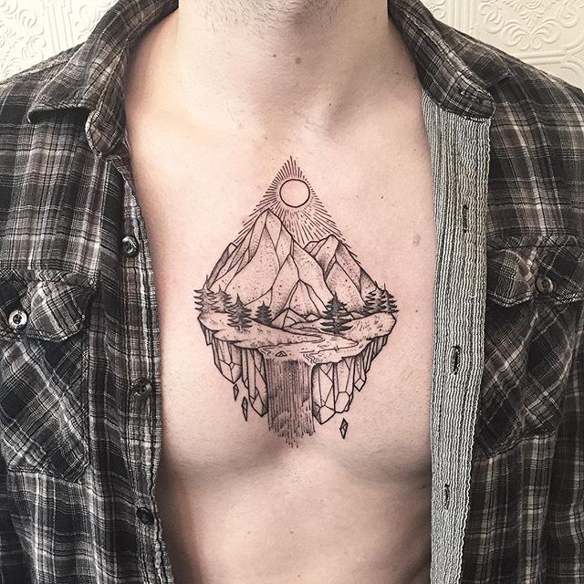 Mountains tattoo on the chest
