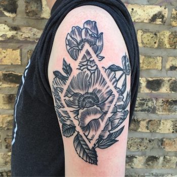 Negative space rhombus and flowers