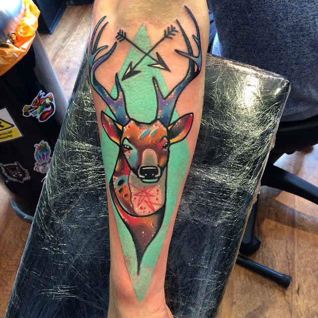 Neo traditional deer tattoo