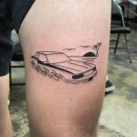 Outline car and sunset tattoo