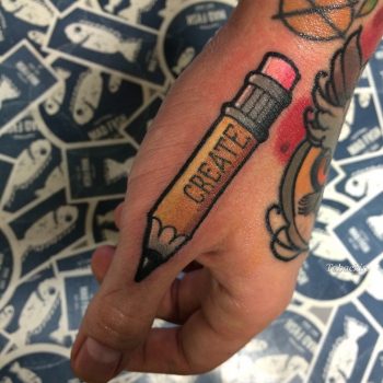 Pencil tattoo on the hand