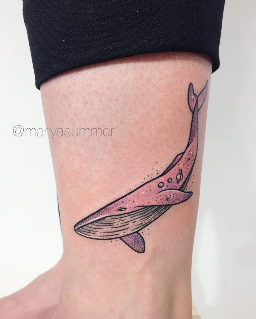 Pink whale tattoo