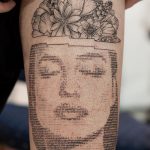 Pixel art style angelina jolie face tattoo