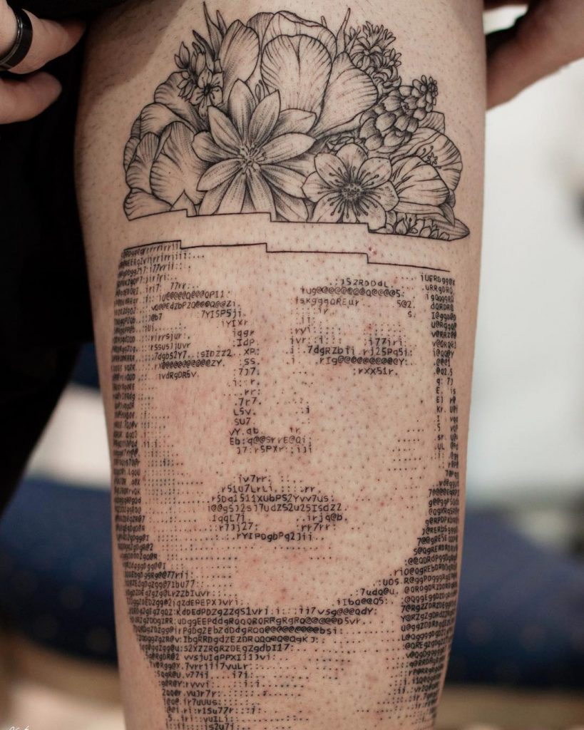Pixel art style angelina jolie face tattoo