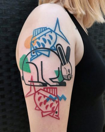 Rabbit and fish tattoo