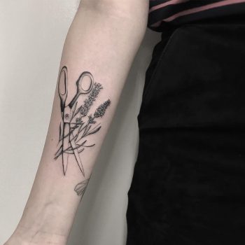 Scissors and lavender tattoo