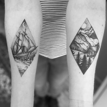 Sea and mountain landscape tattoos