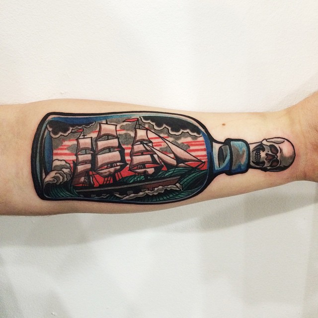 Ship in a bottle tattoo