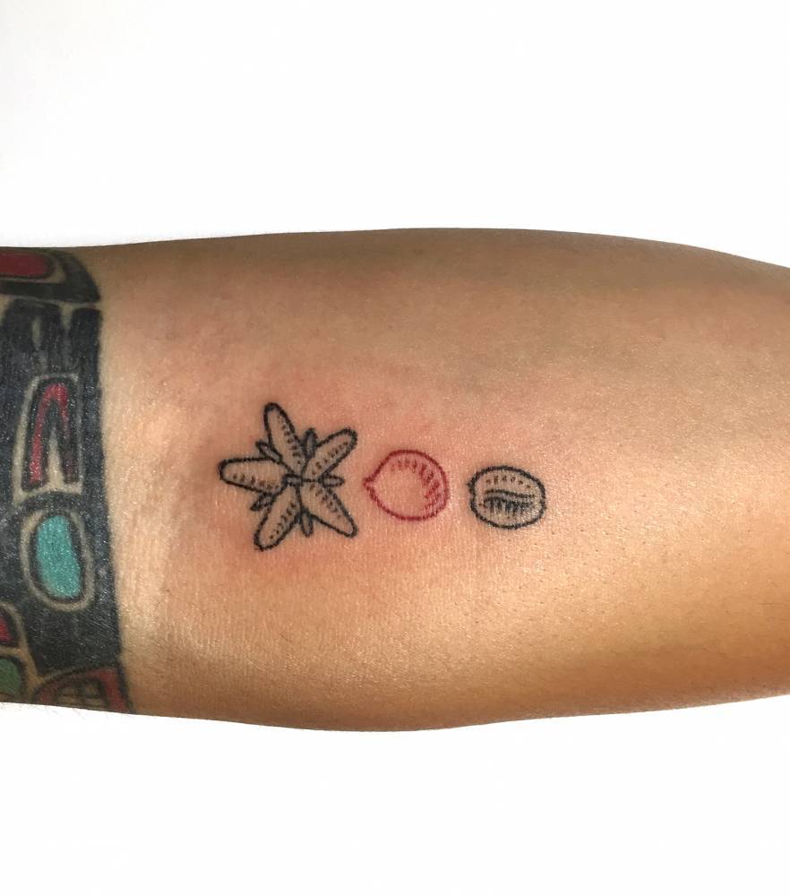 Starfish and seashell tattoos