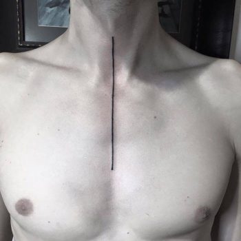 Thin black line tattoo on the chest