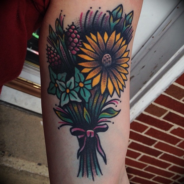 Traditional flower bundle tattoo