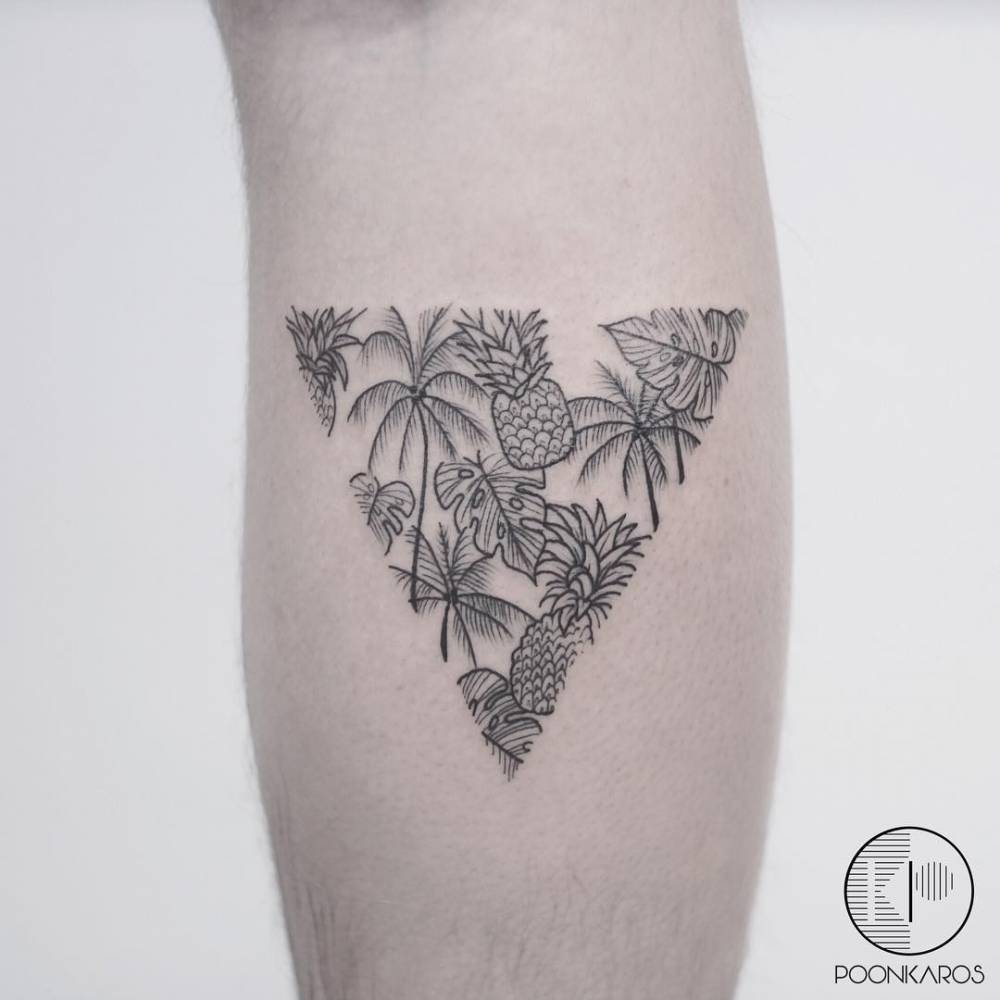 Triangular tropical plants tattoo